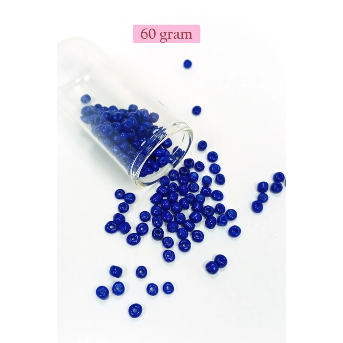 Dökme Cam Kum Boncuk Büyük Boy (6/0) 4 mm - 60 Gram - Koyu Mavi - BNC139