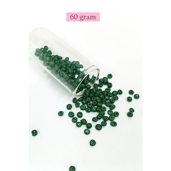 Dökme Cam Kum Boncuk Büyük Boy (6/0) 4 mm - 60 Gram - Koyu Yeşil - BNC140