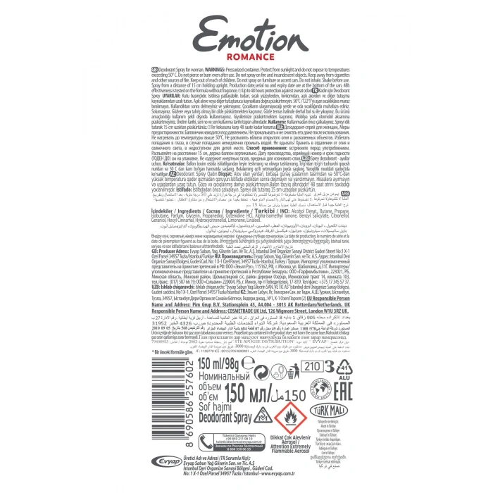 Emotion Romance Kadın Vegan Deodorant 150 Ml Hızlı Kurur, Leke Bırakmaz