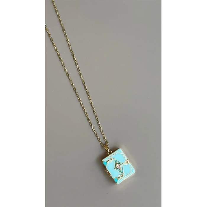 Etnik Desen Kapaklı Kolye - Mavi