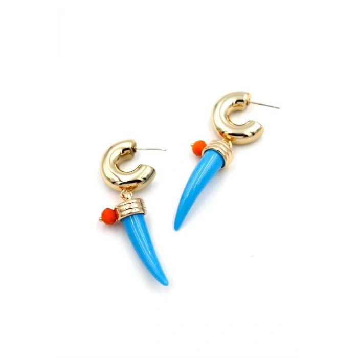 Fildişi Halka Küpe - Mavi