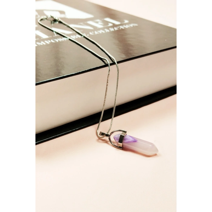 Florid Doğal Taşı Zincirli El Yapımı Tasarımlı Kolye Uç: 3,5 cm Zincir: 20 cm Kutulu