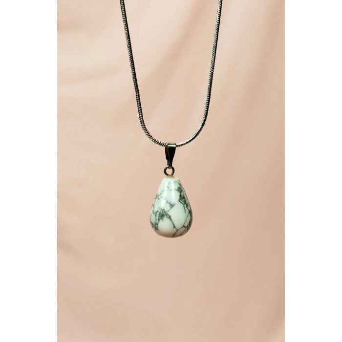 Havlit Doğal Taşı Zincirli El Yapımı Kolye Uç: 2 cm Zincir: 20 cm Kutulu