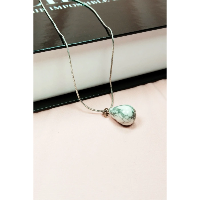 Havlit Doğal Taşı Zincirli El Yapımı Kolye Uç: 2 cm Zincir: 20 cm Kutulu