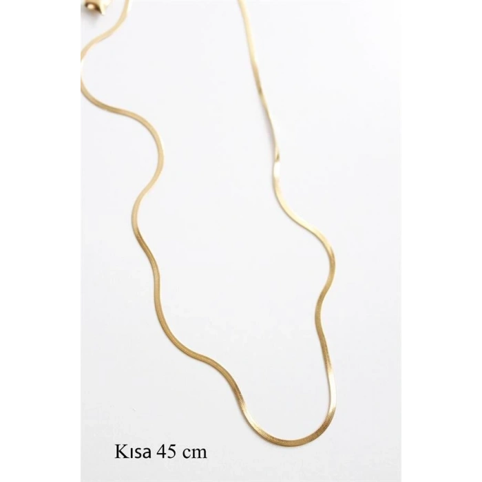 İnce İtalyan Zincir Çelik Kolye (45cm) - Altın