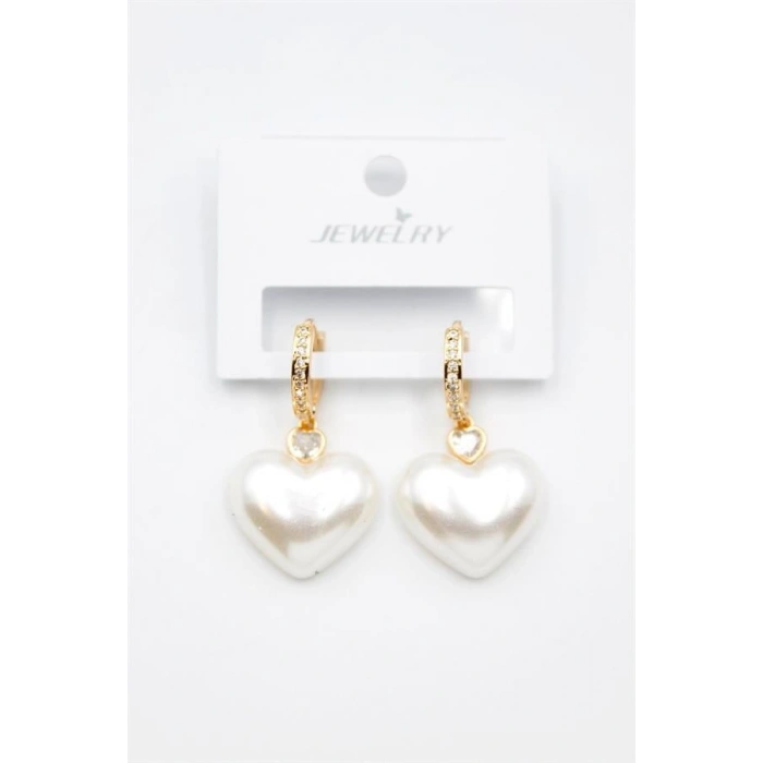 İnci Kalp Küpe - Altın