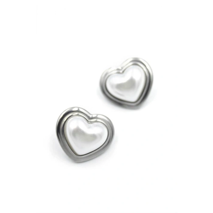 İnci Kalp Küpe - Gümüş