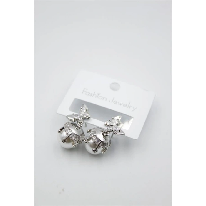 İnci Kelebek Küpe - Gümüş