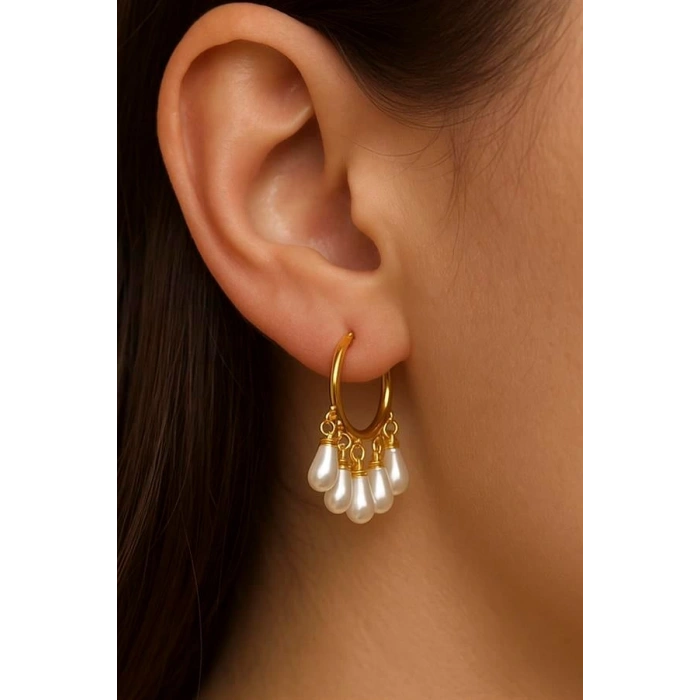 İnci Sallantılı Küpe - Altın