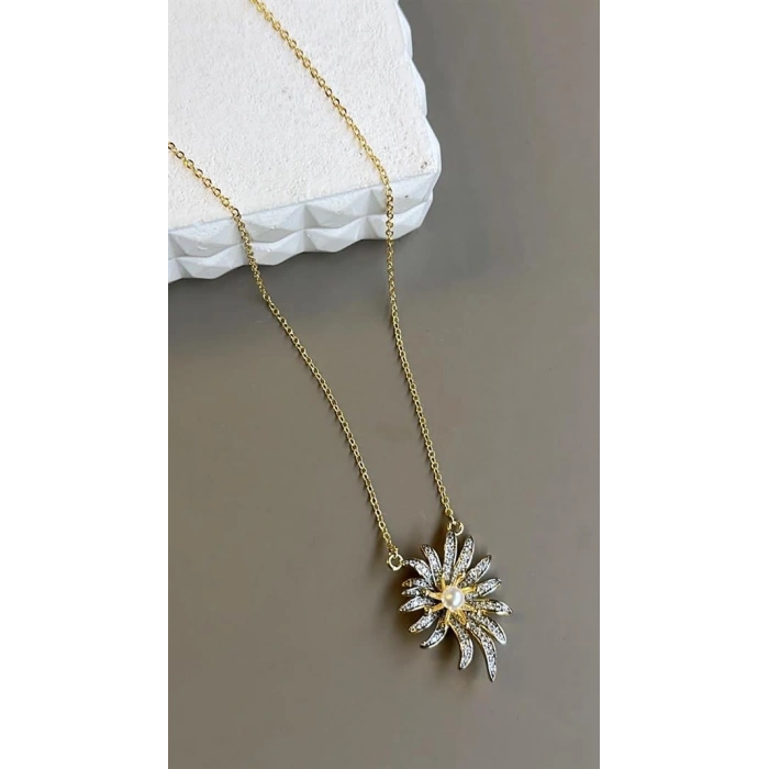 İncili Papatya Kolye - Altın