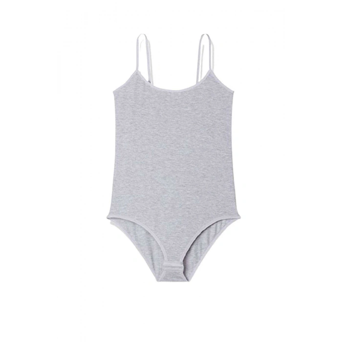 İp Askılı Kadın Çıtçıtlı Body Gri