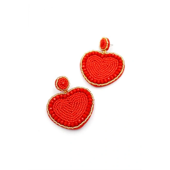 Kalp Boncuk Küpe - Kırmızı