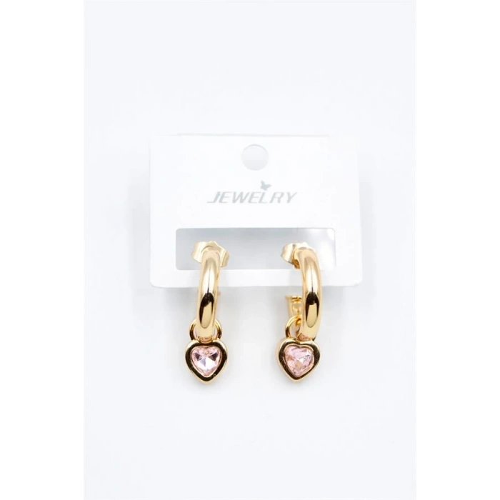 Kalp Halka Küpe - Pembe