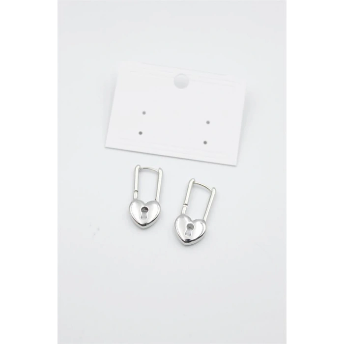 Kalp Kilit Küpe - Gümüş