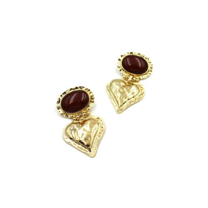 Kalp Küpe - Kahverengi