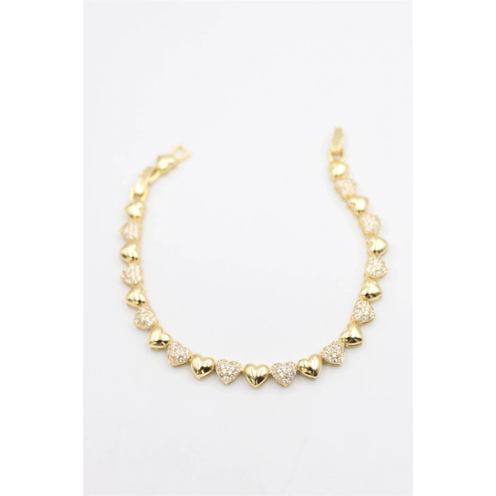 Kalp Taşlı Vip Bileklik - Altın