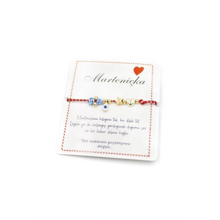 Kalp Yıldız Marteniçka Bileklik - Kırmızı