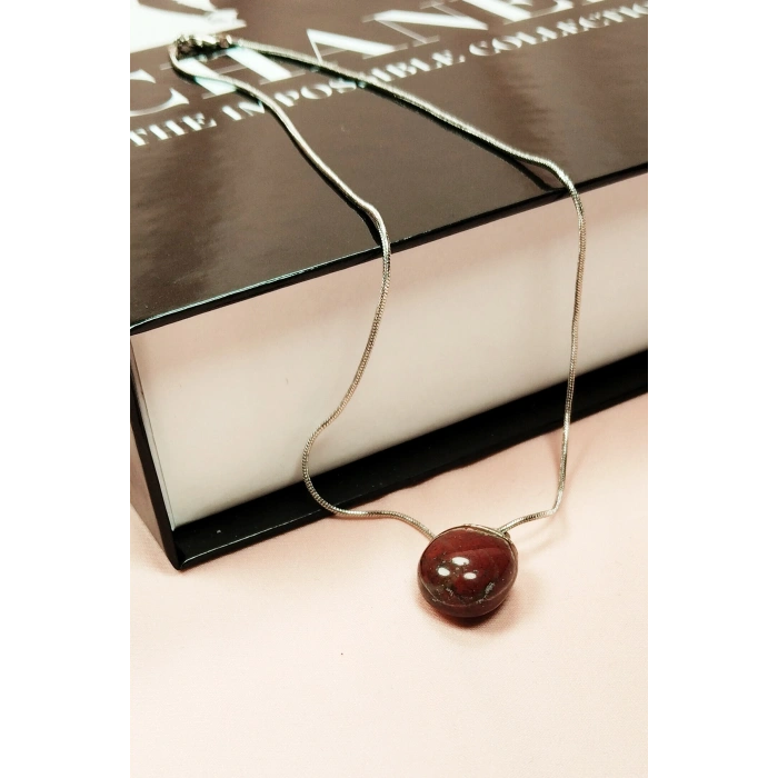 Kantaşı Doğal Taşı Zincirli El Yapımı Kolye Uç: 2 cm Zincir: 20 cm Kutulu