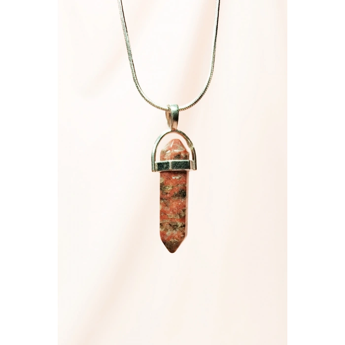 Kantaşı Doğal Taşı Zincirli El Yapımı Tasarımlı Kolye Uç: 3,5 cm Zincir: 20 cm Kutulu