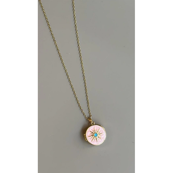 Kapaklı Güneş Kolye - Pembe