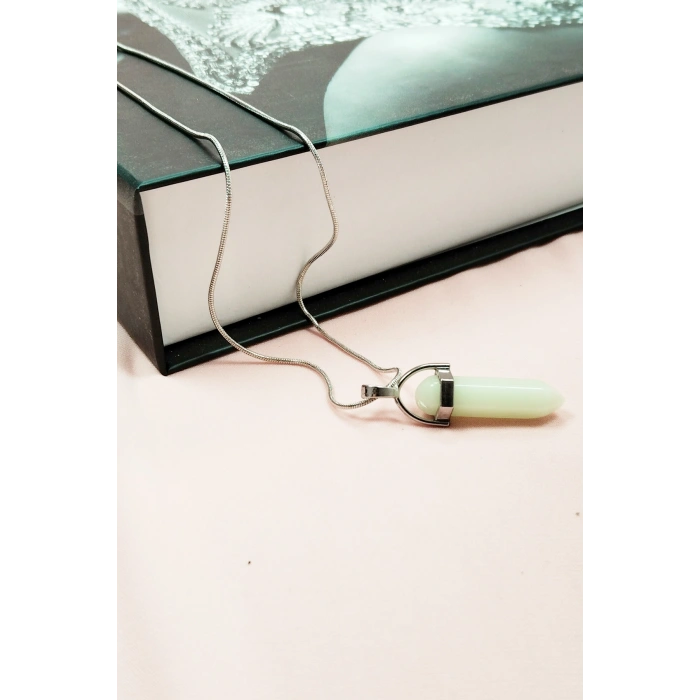 Kedi Gözü Doğal Taşı Zincirli El Yapımı Tasarımlı Kolye Uç: 3,5 cm Zincir: 20 cm Kutulu