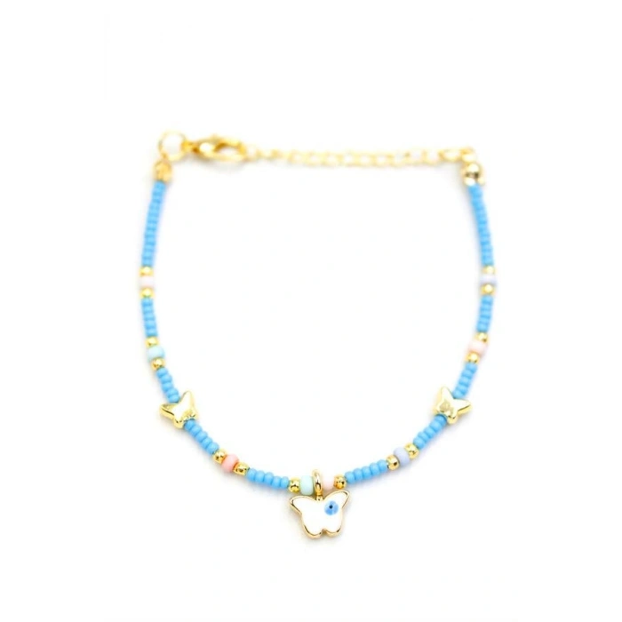 Kelebek Boncuk Bileklik - Açık Mavi