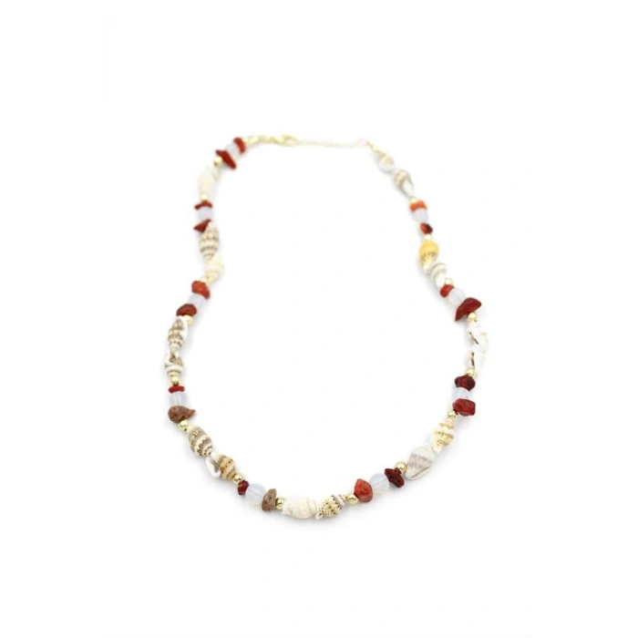 Kırıktaşlı Deniz Kabuğu Kolye - Kırmızı