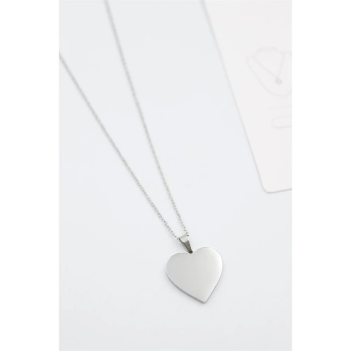 Küçük Kalp Plaka Kolye - Gümüş