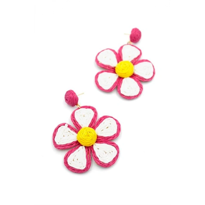 Kumaş Papatya Küpe - Fuşya