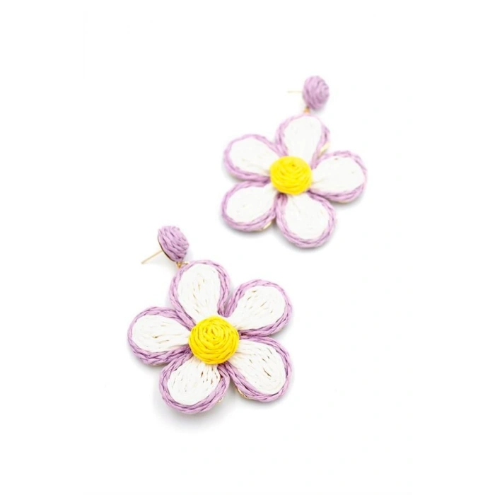 Kumaş Papatya Küpe - Mor