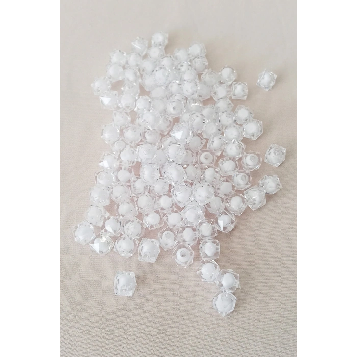 Küp Boncuk İçten Boncuklu Bileklik Çanta Boncuğu 10 mm 50 gr Beyaz - BNC456