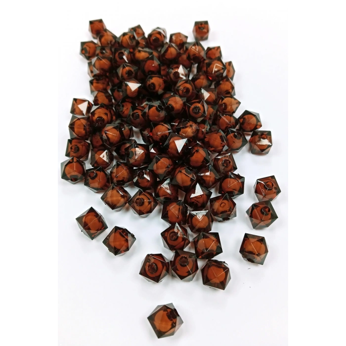 Küp Boncuk İçten Boncuklu Bileklik Çanta Boncuğu 10 mm 50 gr Kahverengi - BNC455