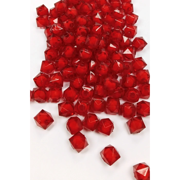 Küp Boncuk İçten Boncuklu Bileklik Çanta Boncuğu 10 mm 50 gr Kırmızı - BNC448