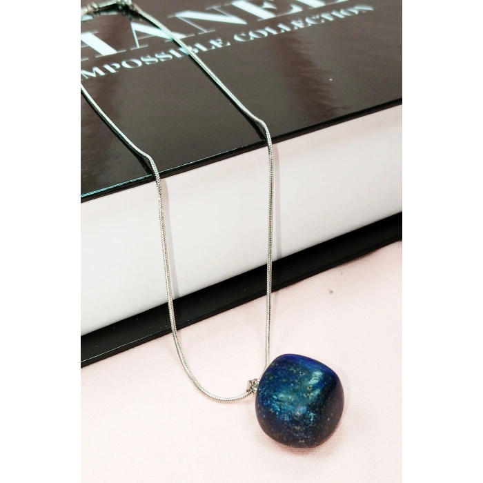 Lapis Lazuri Doğal Taşı Zincirli El Yapımı Kolye Uç: 2 cm Zincir: 20 cm Kutulu