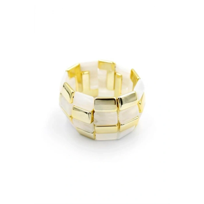 Lastikli Taşlı Bilezik - Krem