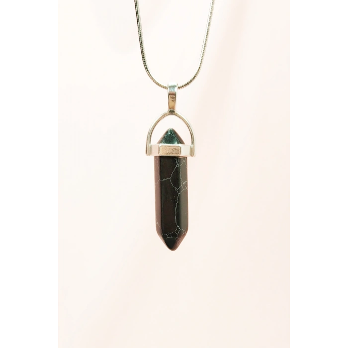 Mat Oniks Doğal Taşı Zincirli El Yapımı Tasarımlı Kolye Uç: 3,5 cm Zincir: 20 cm Kutulu