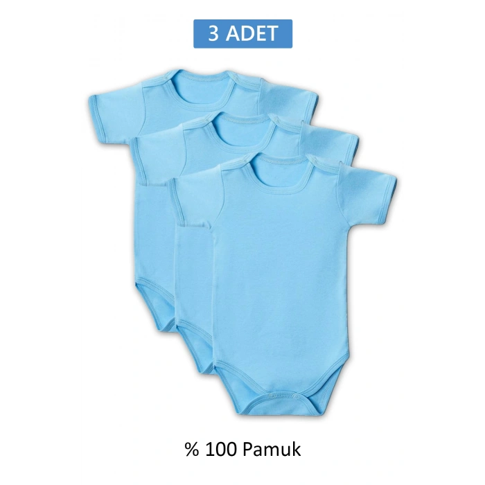 Mavi Yarım Kol Body Zıbın 7-12 YAŞ Çocuklar İçin (3 ADET) Alttan Çıtçıtlı Özel Gereksinimli