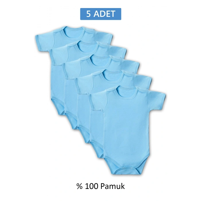 Mavi Yarım Kol Body Zıbın 7-12 YAŞ Çocuklar İçin (5 ADET) Alttan Çıtçıtlı Özel Gereksinimli