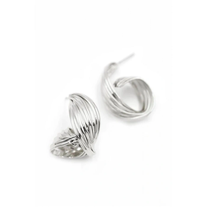 Metal Kıvrımlı Küpe - Gümüş