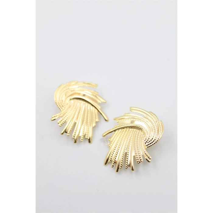 Metal Yaprak Küpe - Altın