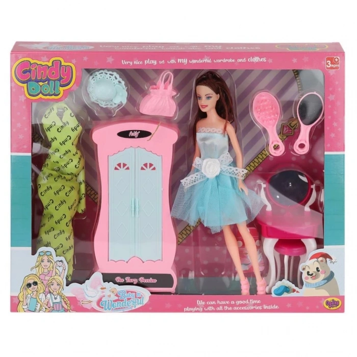 Mey İthalat® 02453 Cindy Doll Dolaplı Makyaj Masalı Bebek -Oydaş Oyuncak