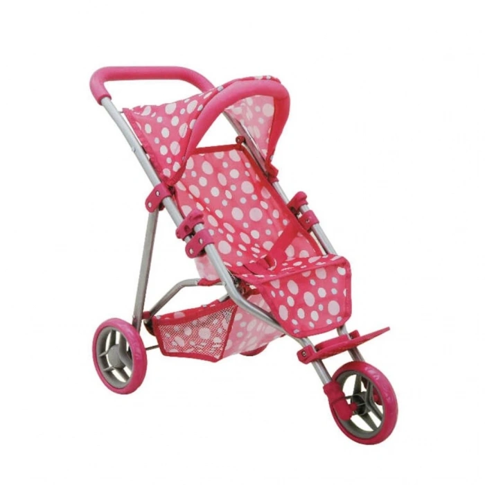 Mey İthalat® 0663 Puantiye Desenli, 3 Tekerlekli ve Tenteli Oyuncak Puset -
