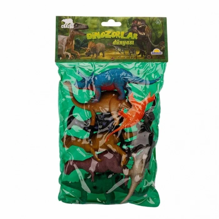 Mey İthalat® 0714 Dinozorların Dünyası Poşetli 9lu Hayvan Oyun Seti