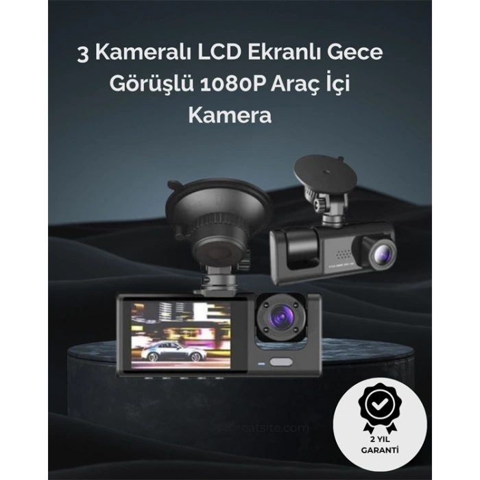 Mey İthalat® 1. 3 Kameralı Full HD Araç Kamerası – Ön, İç ve Arka Görüş ile %100 Kapsama
