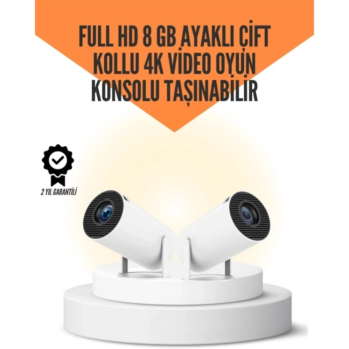 Mey İthalat® 10.000 Oyun Destekli, Çift Kollu 4K Projeksiyon – HDMI, USB, AUX, Ethernet Yok