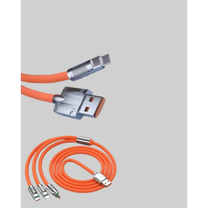 Mey İthalat® 120W Şarj Destekli 3’ü 1 Arada Çoklu Şarj Kablosu – 1.2 Metre