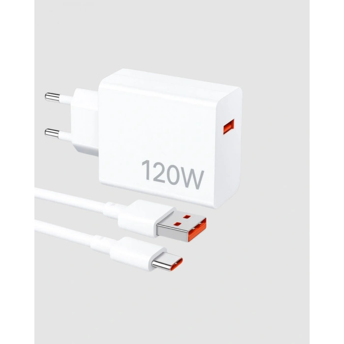 Mey İthalat® 120W Süper Hızlı Şarj Adaptörü – Type-C Kablo Dahil, Yüksek Voltaj Korumalı