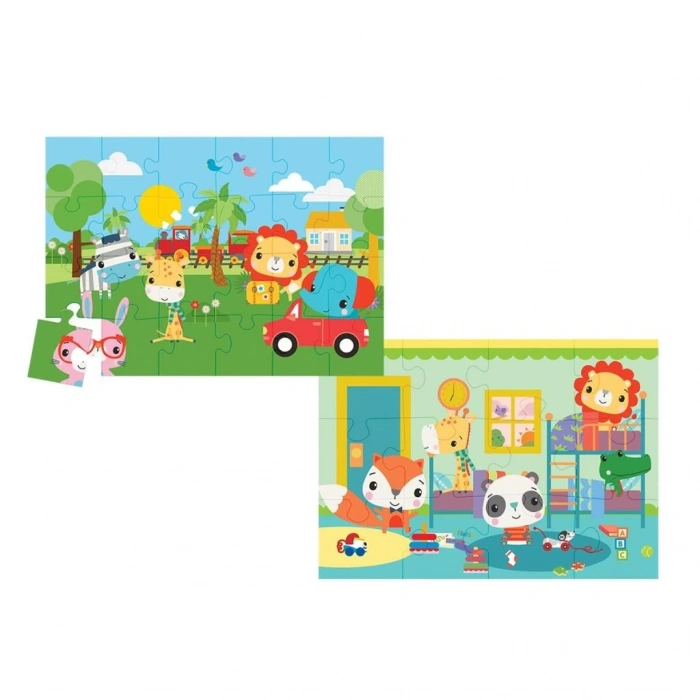 Mey İthalat® 13406   Baby Puzzle - Railway & Bedtime / 12+24 Parça Puzzle / +4 yaş