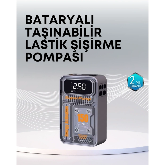 Mey İthalat® 150 PSI Kablosuz Dijital Ekranlı Taşınabilir Araç Lastik Pompası