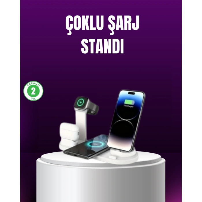 Mey İthalat® 15W Hızlı Şarj Destekli 4’ü 1 Arada Kablosuz Şarj İstasyonu
